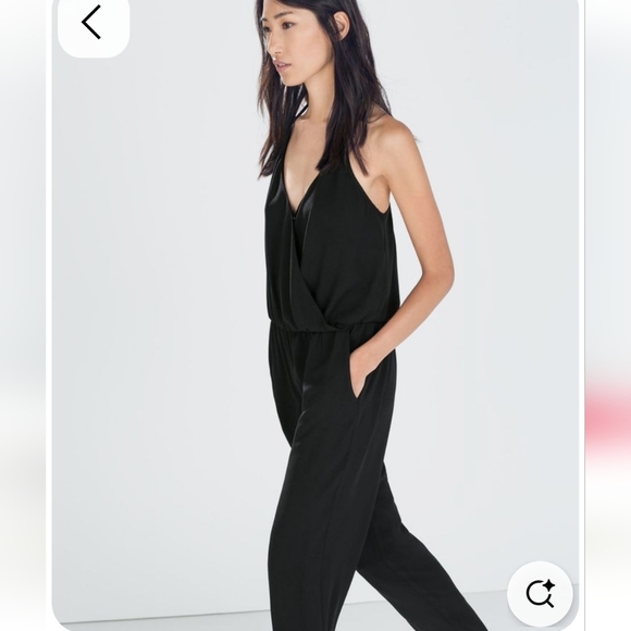 ZARA Black Tank jumpsuit Faux Wrap Pockets Lightweight M Minimalist Quiet Luxury - Picture 2 of 16